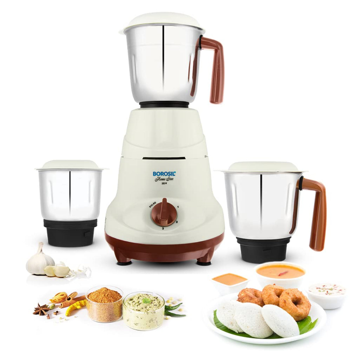 Borosil 500 Watts Home Star Mixer Grinder | 3 Stainless Steel Jars - HAMG500W22
