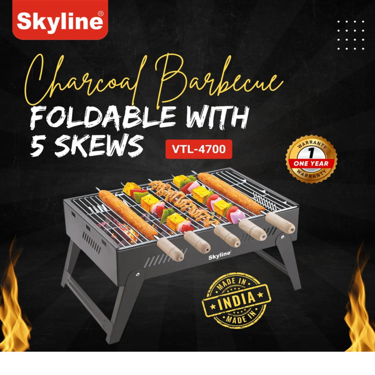 Skyline Charcoal Barbeque Foldable with 5 Skews - VTL-4700