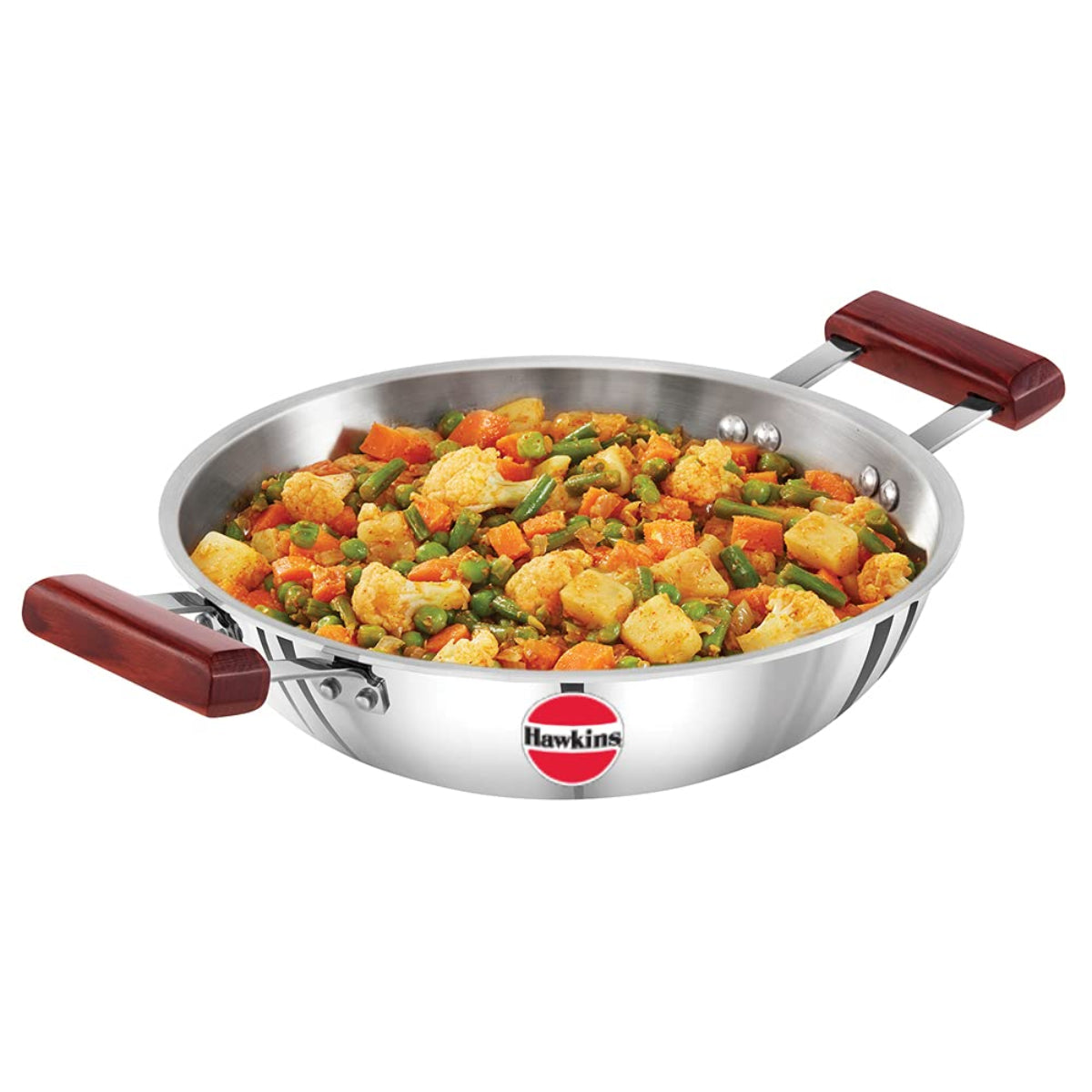 Hawkins Triply Stainless Steel Deep Fry Pan with Side Wooden Handle Induction Compatible