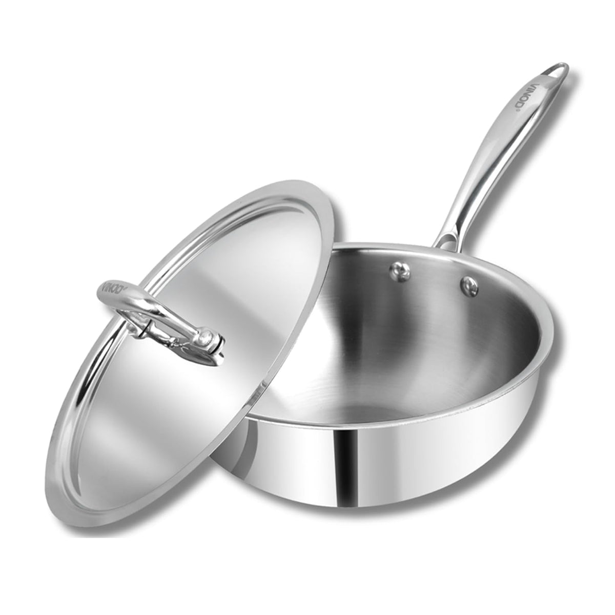 Vinod Platinum Triply Stainless Steel Deep Frypan with Stainless Steel Lid 20 cm | Induction Friendly, Silver - PTDF20