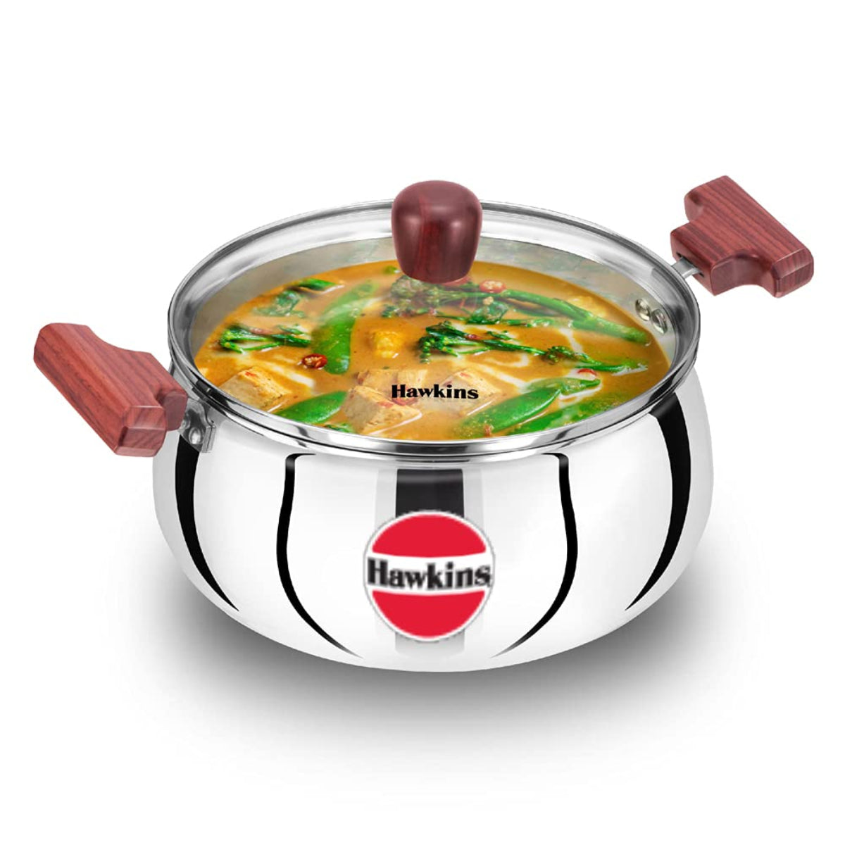 Hawkins Cook n Serve Triply Stainless Steel Handi with Glass Lid, Induction Compatible