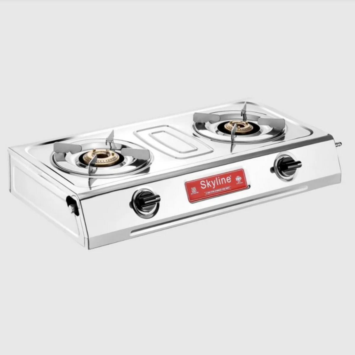 Skyline Stainless Steel 2-Burner LPG Gas Stove with Brass Burners and Stylish Knobs - VTL-2113