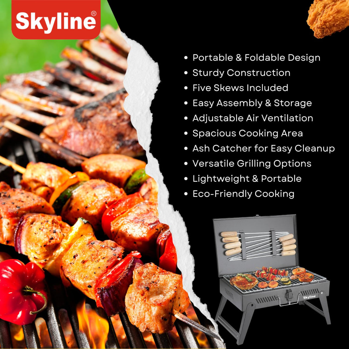 Skyline Charcoal Barbeque Briefcase with 8 Skews - VTL-4800