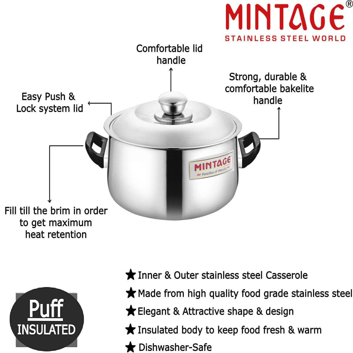 Mintage Stainless Steel Casserole Harmony Belly With Handle & Lid 4000 ml CHM-04