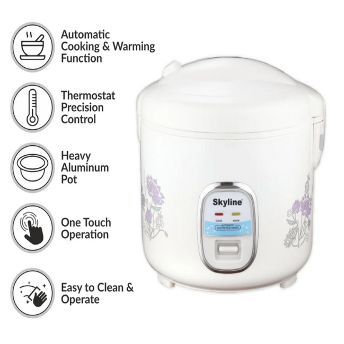 Skyline 1000 Watts, 2.8 Liter Full Body Rice Cooker, Digital Controls - VTL-9062