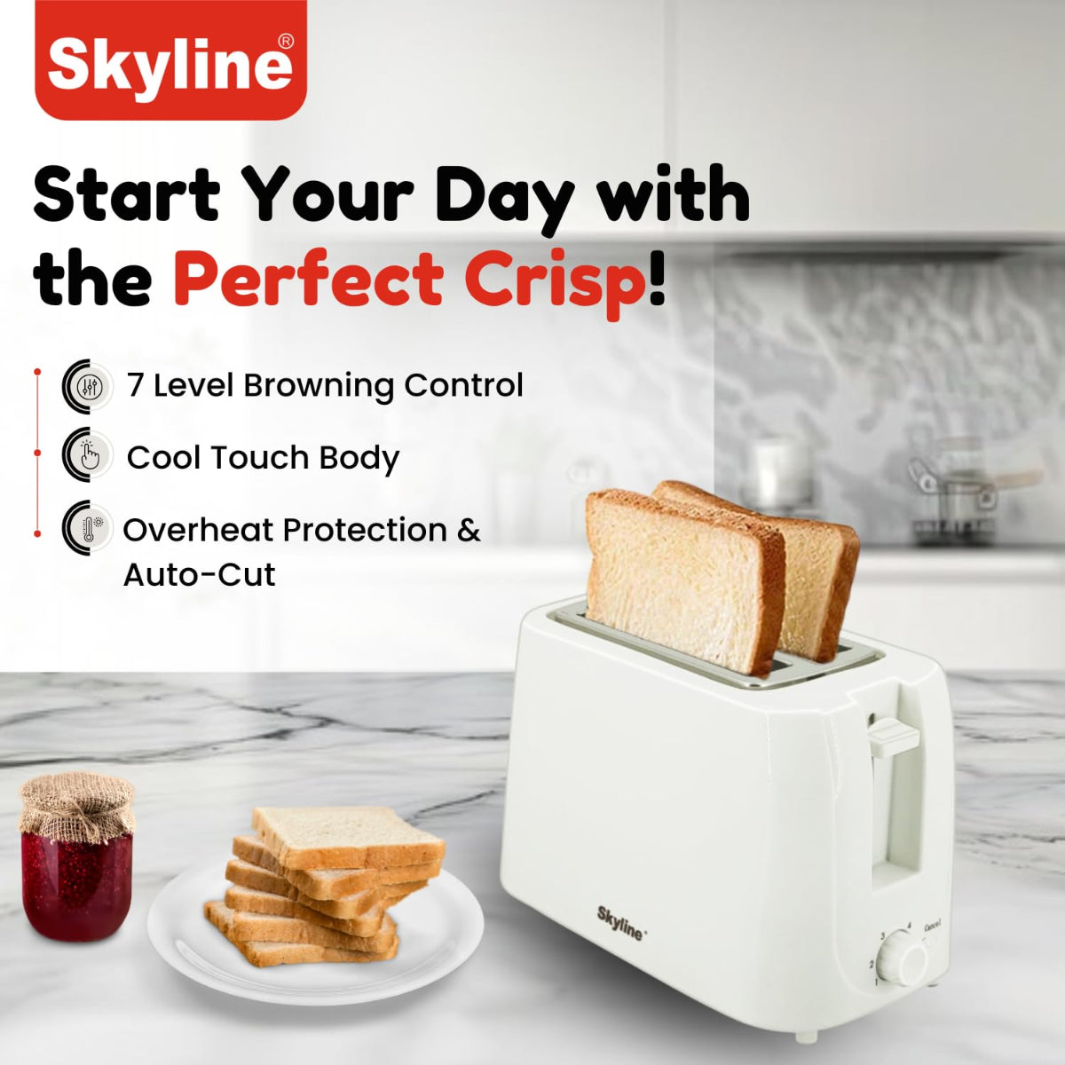 Skyline 750W 2-Slice Pop-Up Toaster with 7 Browning Levels - VTL-7022