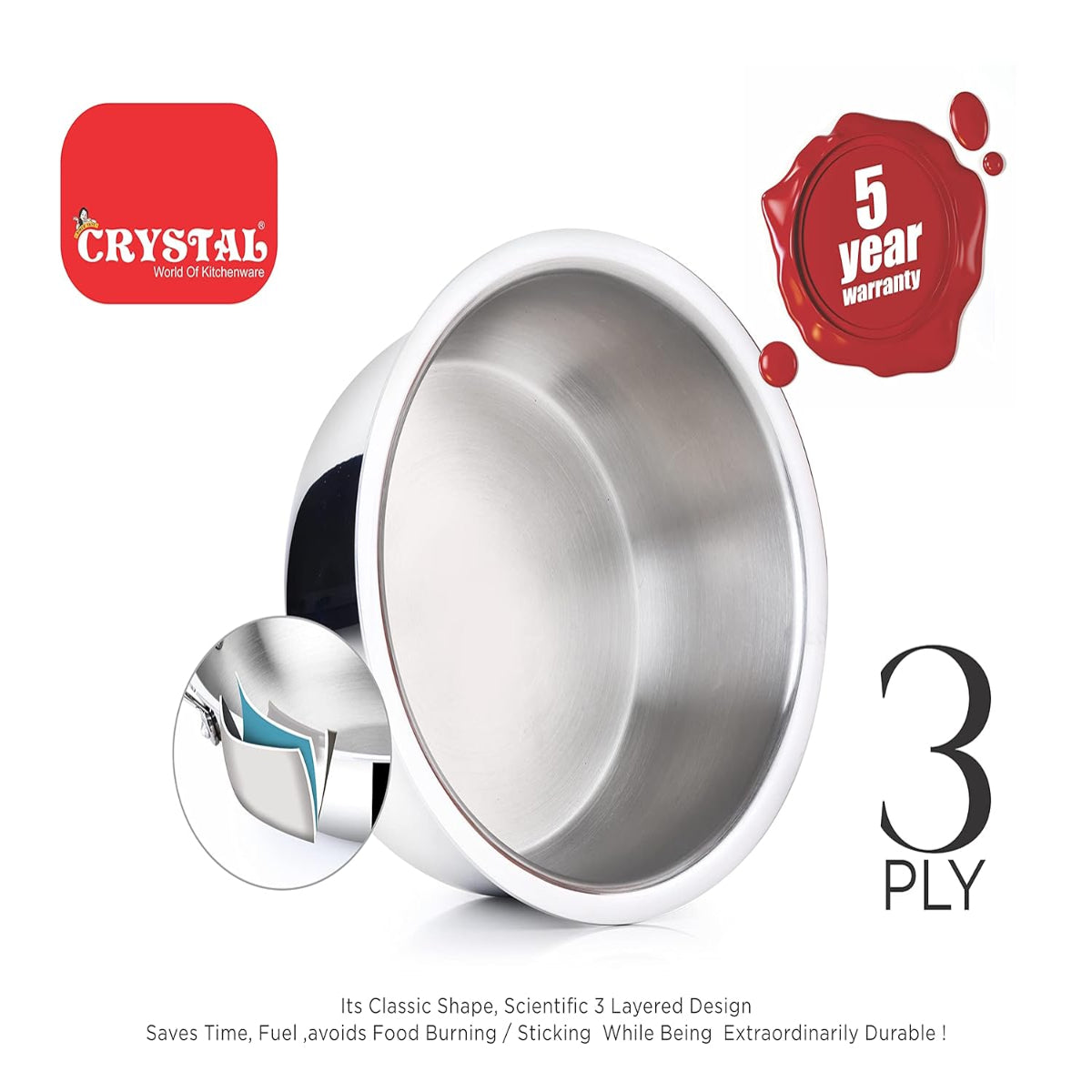 Crystal TriPro - Triply Stainless Steel Tope with SS Lid 14 cm, Induction - CTP-TP-001