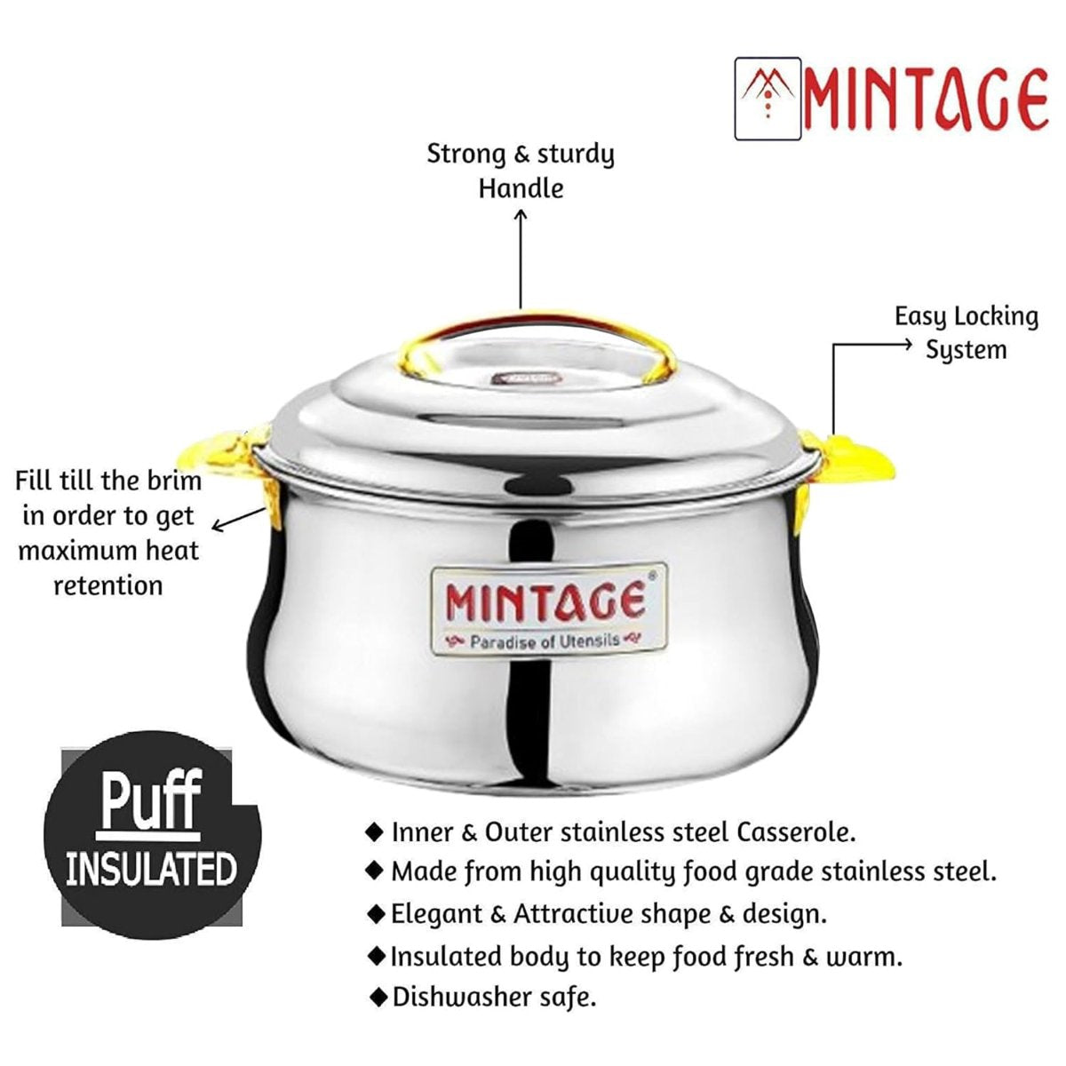 Mintage Stainless Steel Casserole Dolphin (Lock n Lock) with Lid 5000 ml, CDP-05