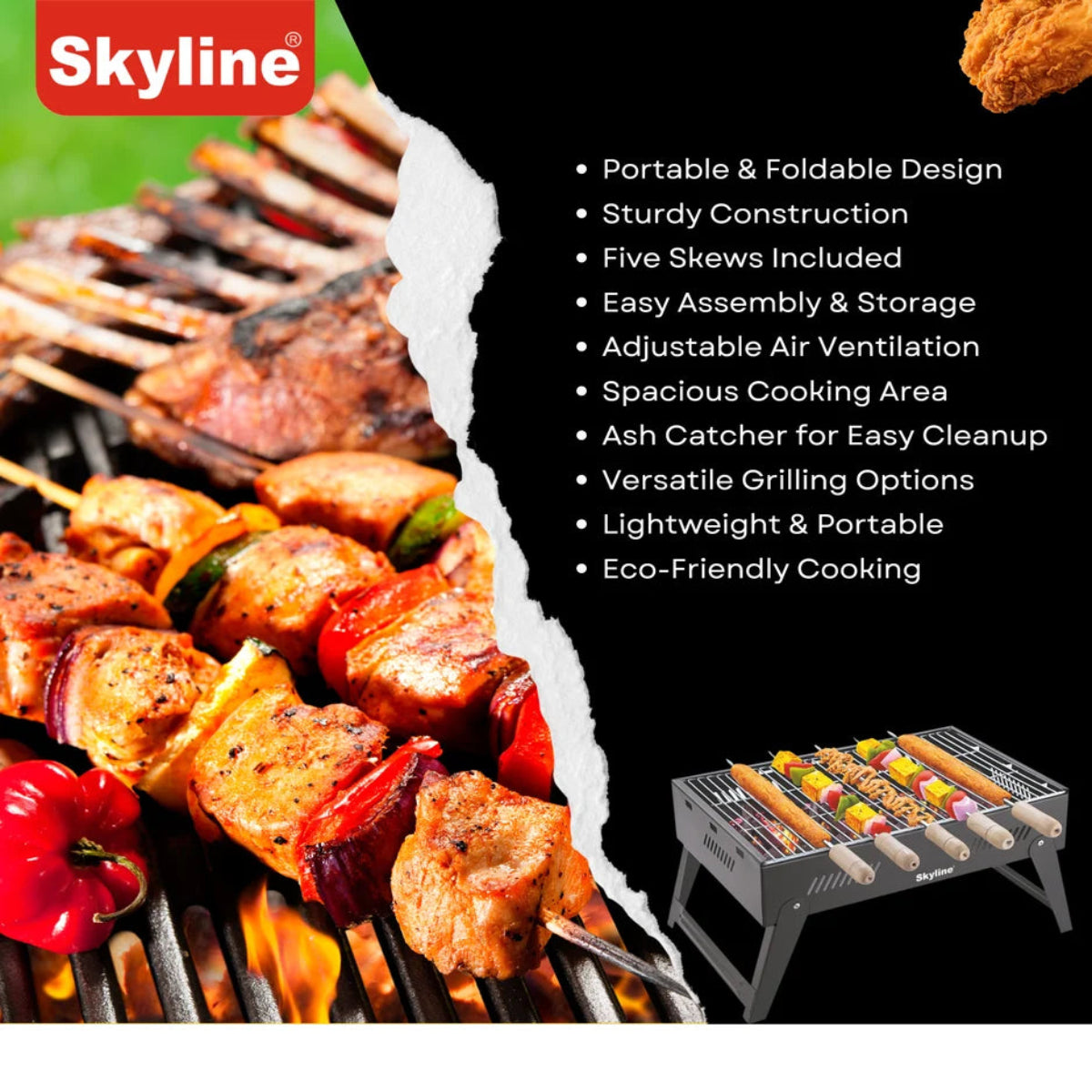 Skyline Charcoal Barbeque Foldable with 5 Skews - VTL-4700