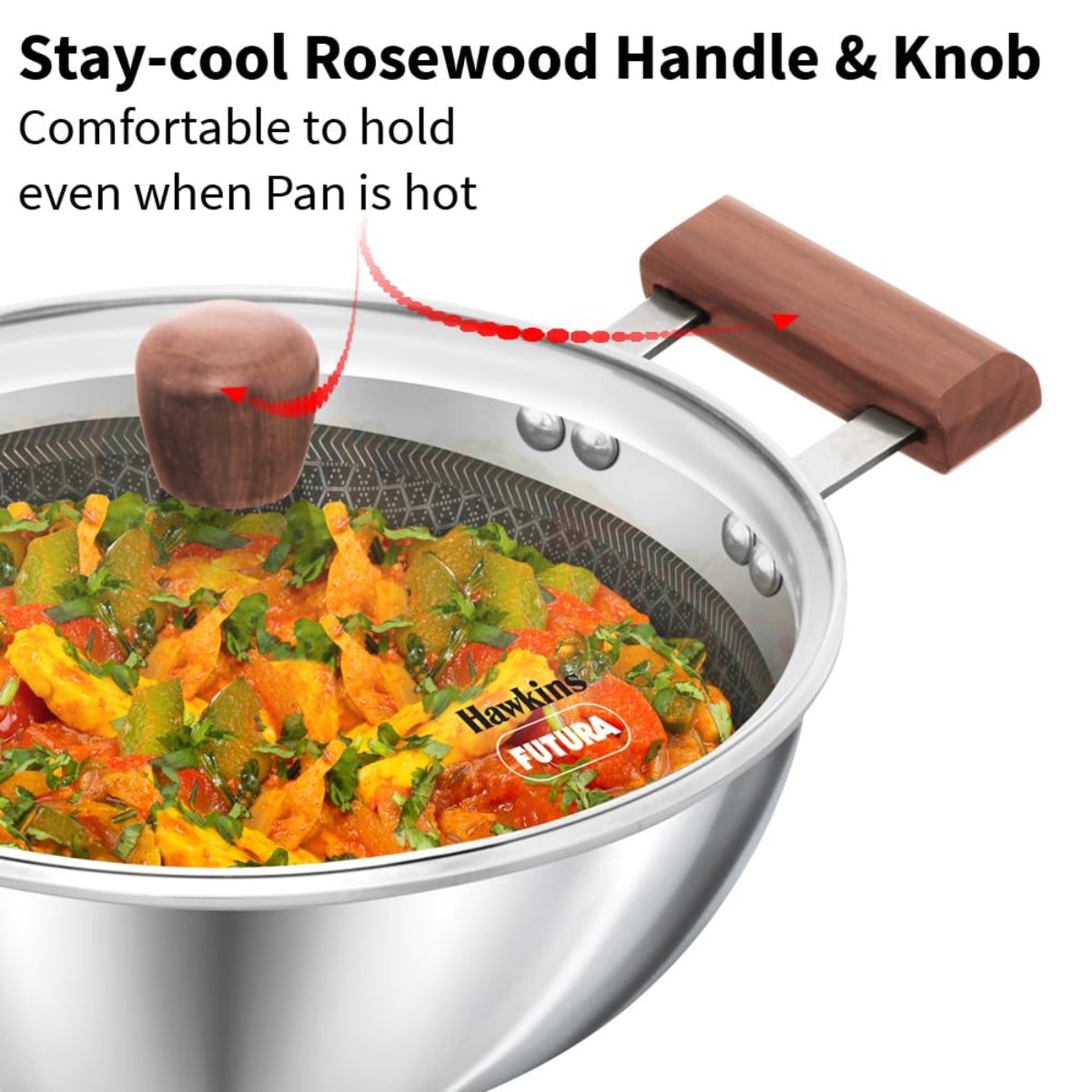 Hawkins 2.5L Triply SS Steel Shielded Nonstick Deep-Fry Pan with Glass Lid & Wooden Handle, Induction - NSDK25G