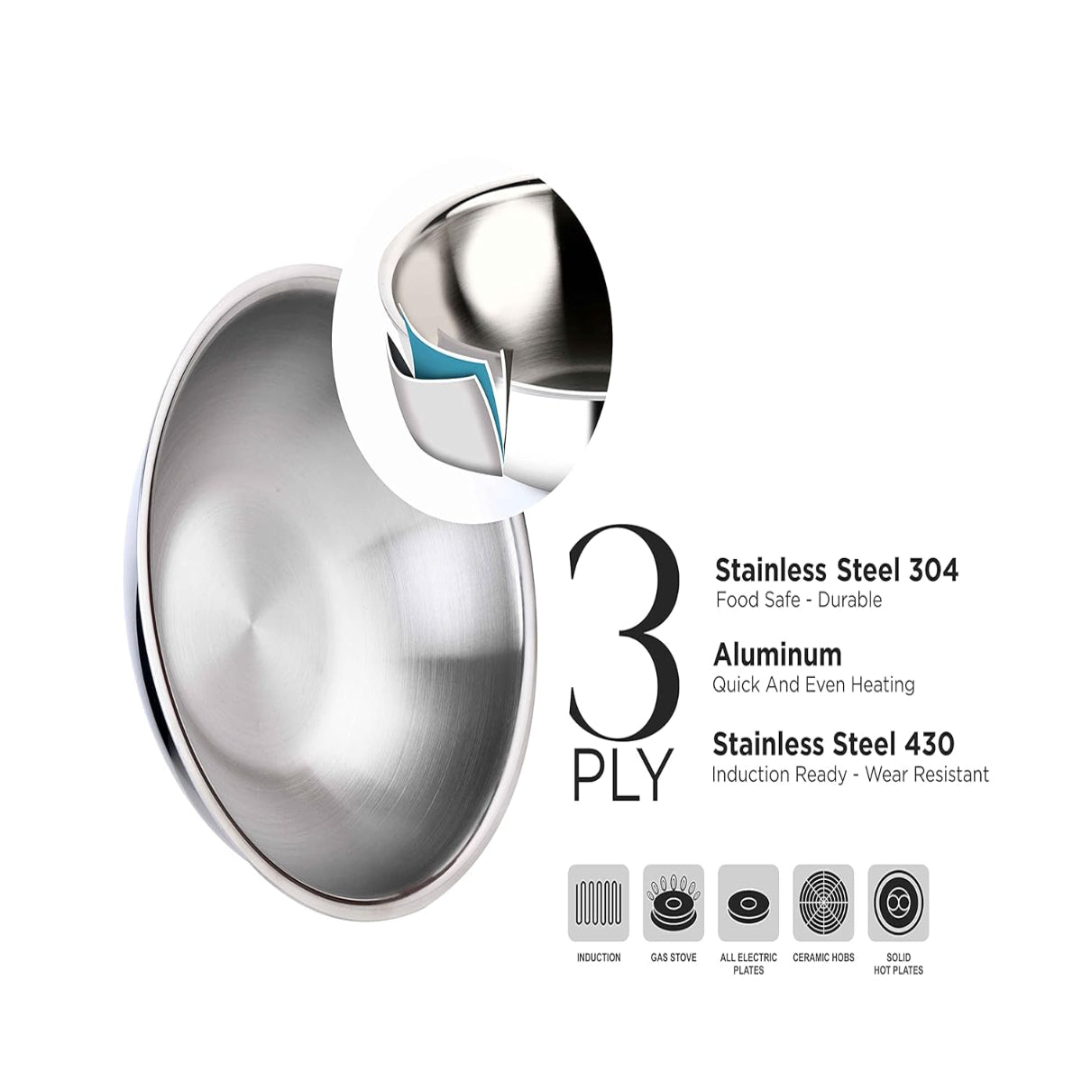 Crystal TriPro - Triply Stainless Steel 20 cm Tasla, Induction Bottom - CTP-TAS-002