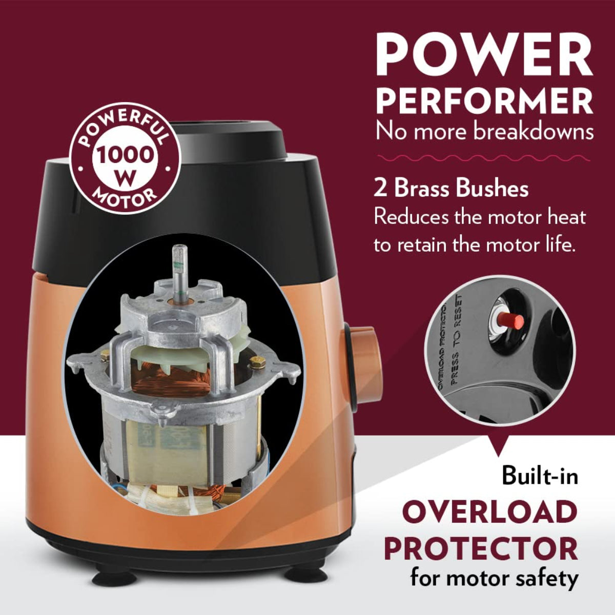 Borosil Fortuner 1000 Watts Mixer Grinder with 4 Jars & Copper Motor - HAMG1000W01