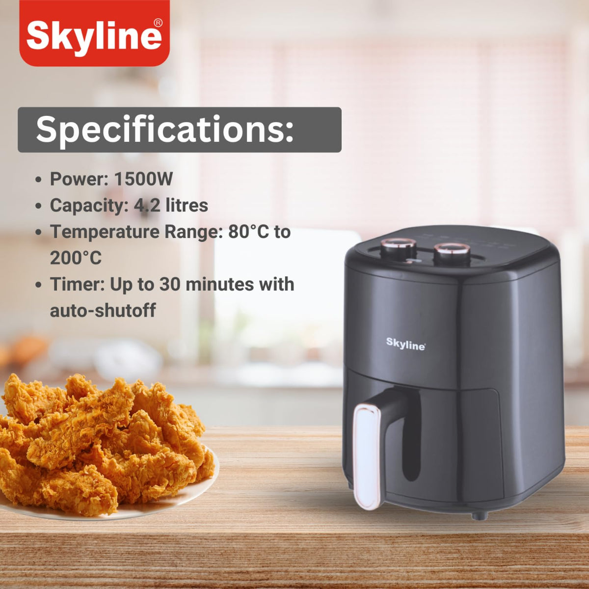 Skyline 1500 Watts, 4.2 Liter Manual Air Fryer - VTL-5115
