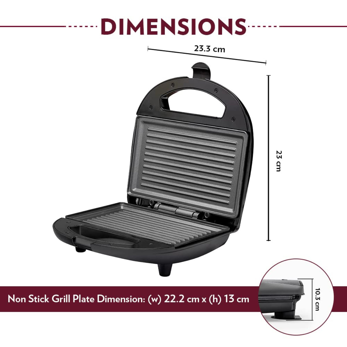 Borosil 700 Watts Neo Grill Sandwich Maker | Opens 90° , 2 Sandwich - BSM70NDG13
