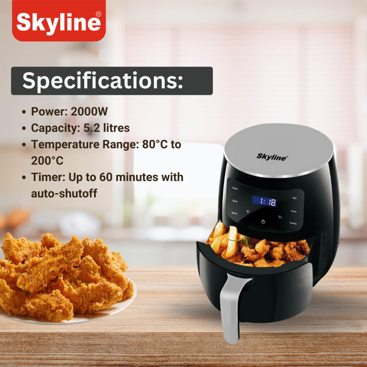 Skyline 2000 Watts, 5.2 Liter Digital Air Fryer - VTL-5116