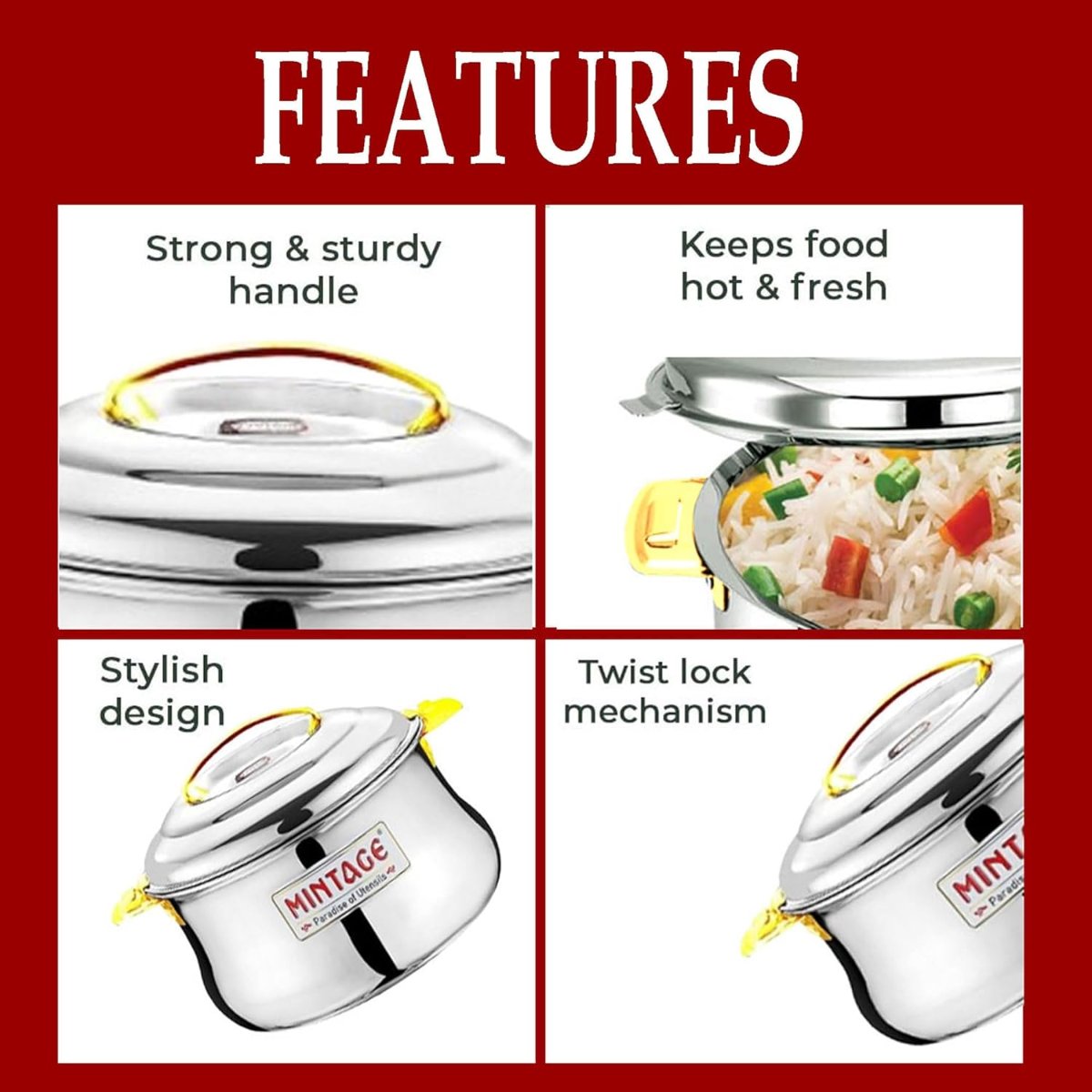 Mintage Stainless Steel Casserole Dolphin (Lock n Lock) with Lid 5000 ml, CDP-05