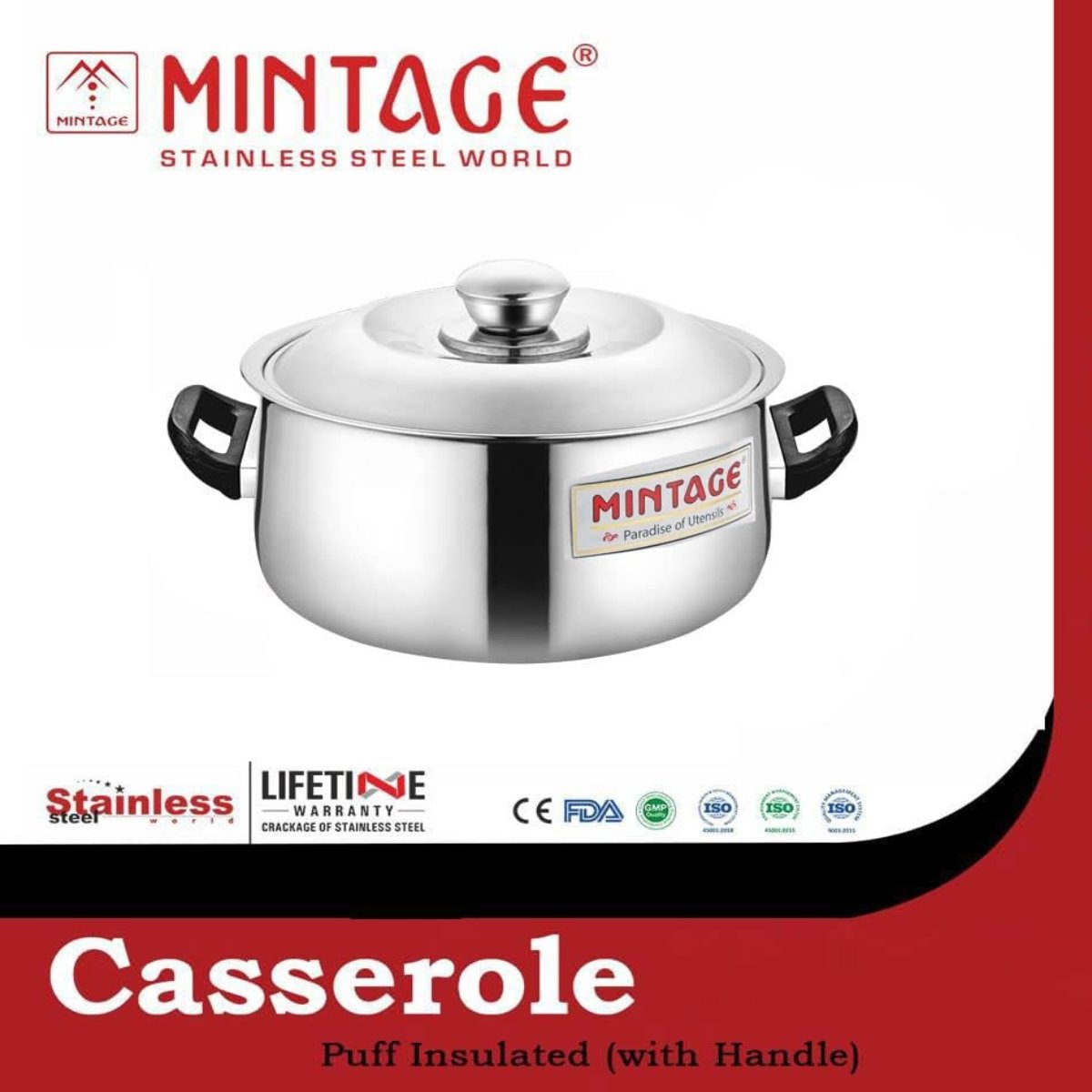 Mintage Stainless Steel Casserole Harmony Belly With Handle & Lid 4000 ml CHM-04