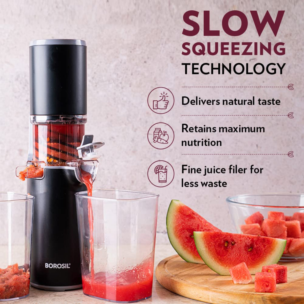 Borosil 130 Watts Easy Juice Cold Press Slow Juicer - BSJU13WB01