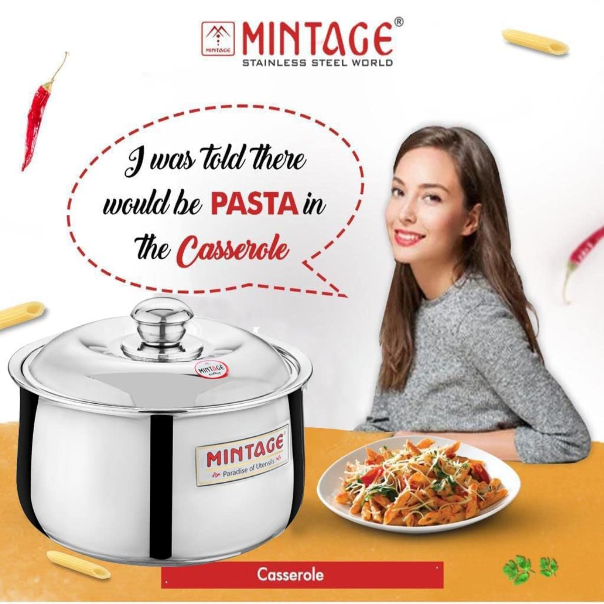 Mintage Hotcase Casserole Harmony Belly With Stainless Steel Lid 1500 ml, HCH-15