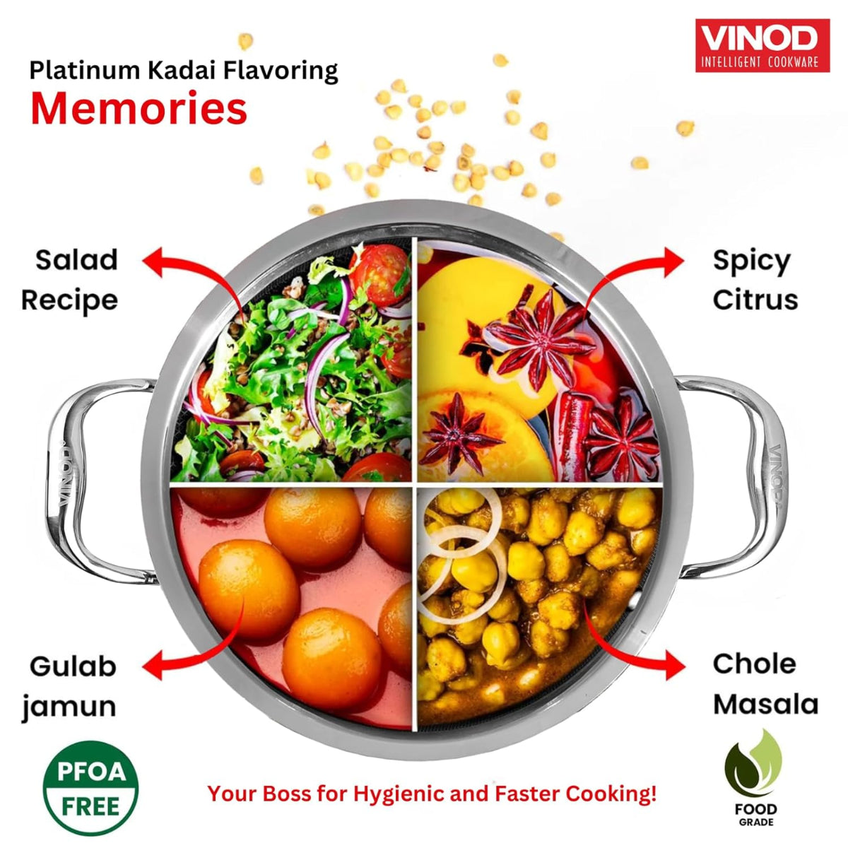 Vinod Platinum Triply Stainless Steel Extra Deep Kadhai With Glass Lid 2.5L (22 cm) Induction Base - EDPTKD22GL