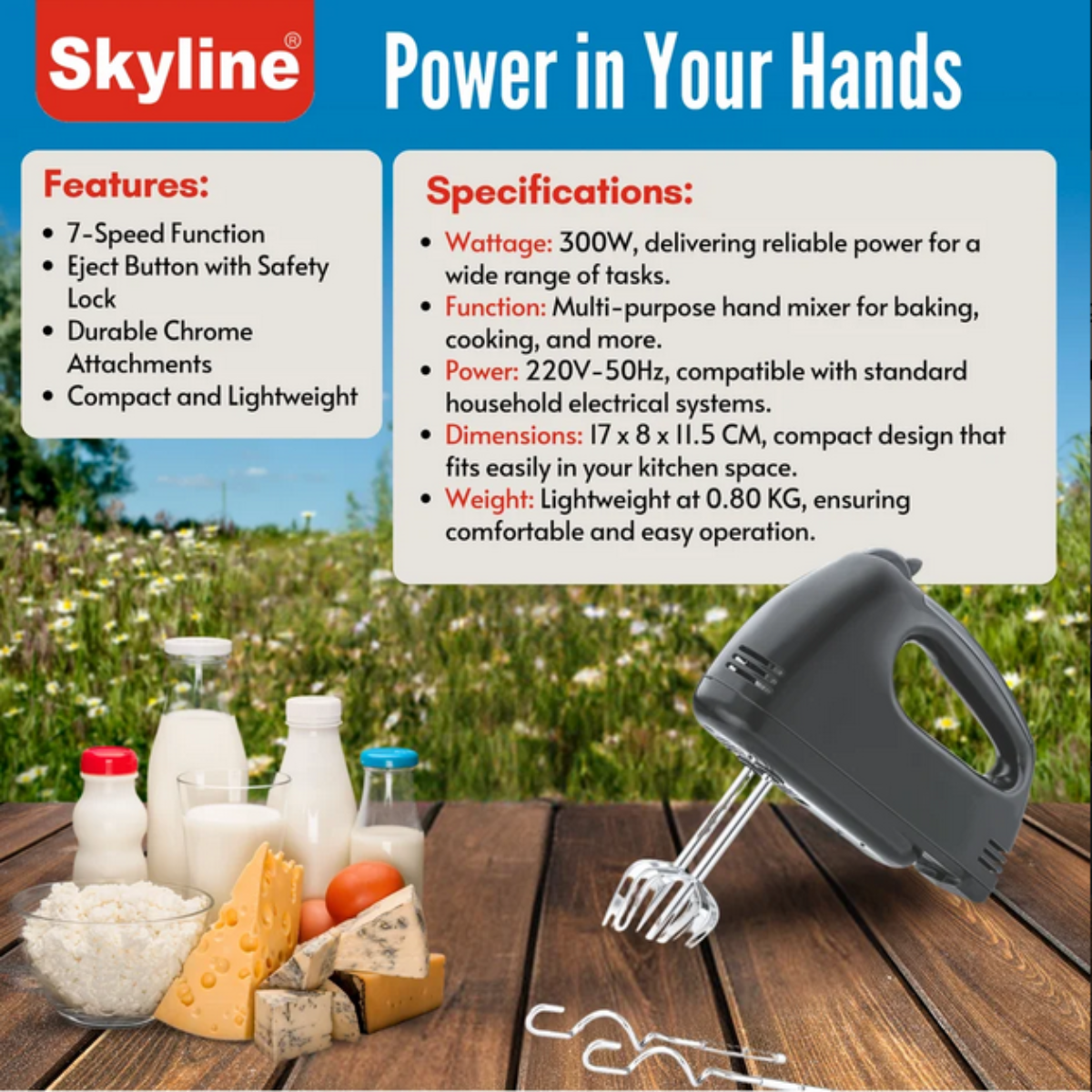 Skyline 300W Hand Mixer with 5-Speed and Turbo Function - VTL-7043
