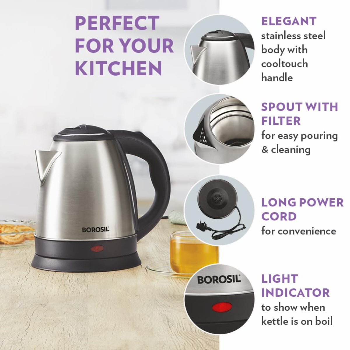 Borosil 1350 Watts, 1.5 Liter Rio Electric Kettle - BKE15LSSB23