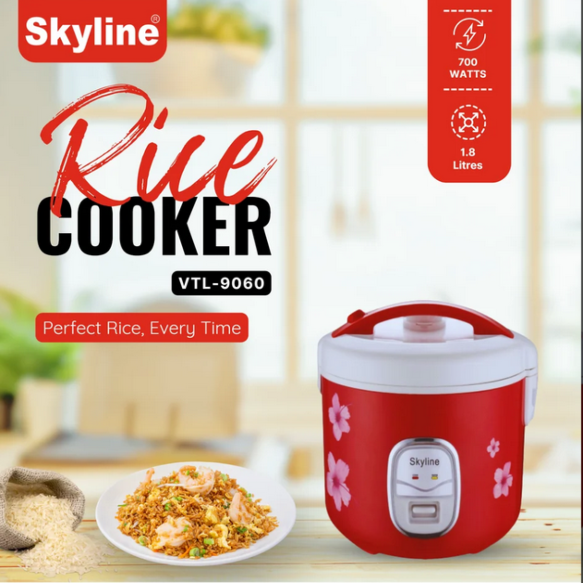 Skyline 700 Watts, 1.8 Liter Full Body Rice Cooker, Digital Controls - VTL-9060