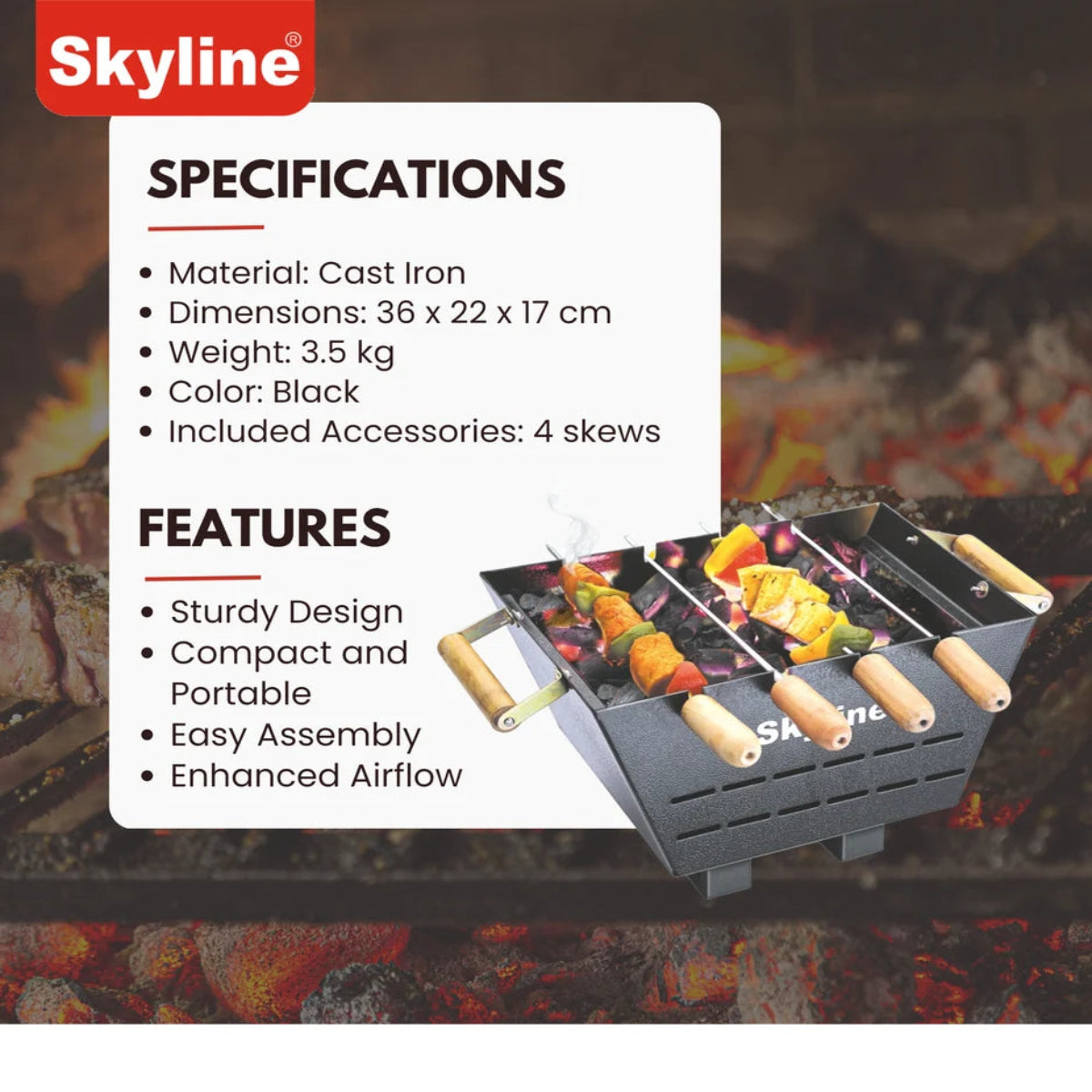 Skyline Charcoal Barbeque with 4 Skews - VTL-4500