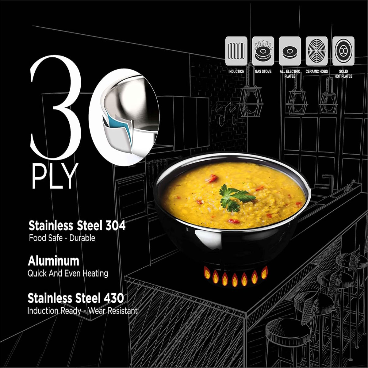 Crystal TriPro - Triply Stainless Steel 26 cm Tasla, Induction Bottom - CTP-TAS-005