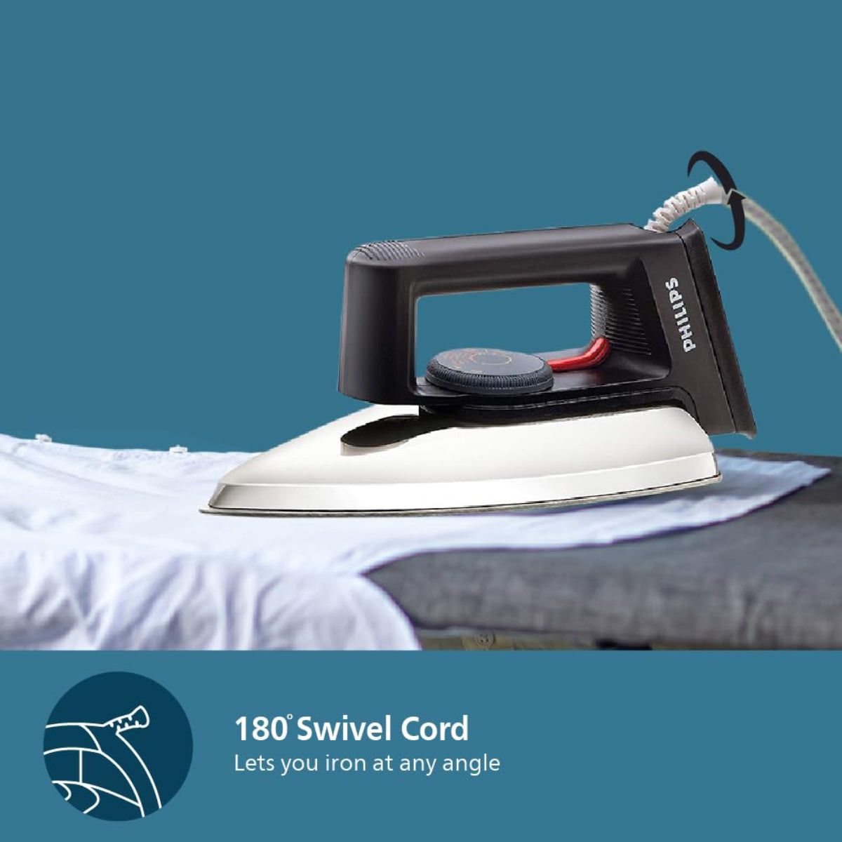 Philips Dry Iron 750 Watts for Fast Heat up, for all Fabrics - HD1134/28