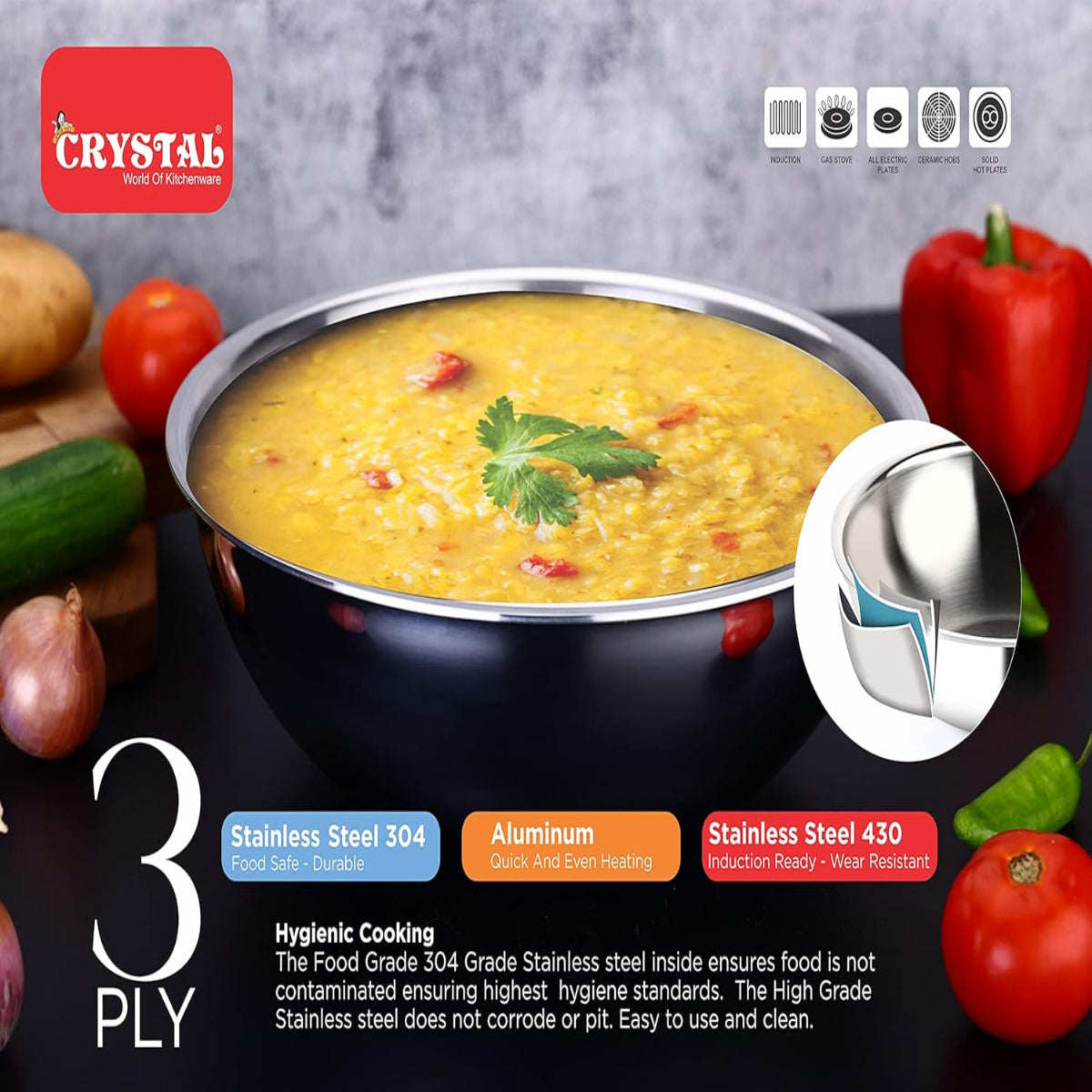 Crystal TriPro - Triply Stainless Steel 30 cm Tasla, Induction Bottom - CTP-TAS-007