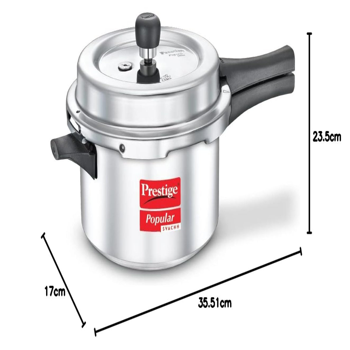 Prestige Popular Svachh Virgin Aluminium Spillage Control 4 Liter Outer Lid Pressure Cooker - 10166