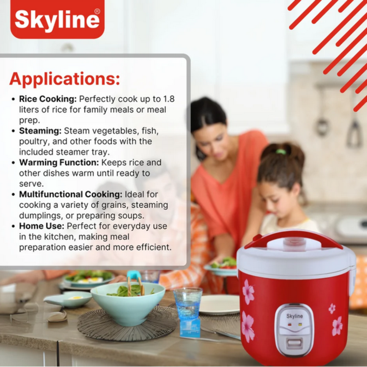 Skyline 700 Watts, 1.8 Liter Full Body Rice Cooker, Digital Controls - VTL-9060