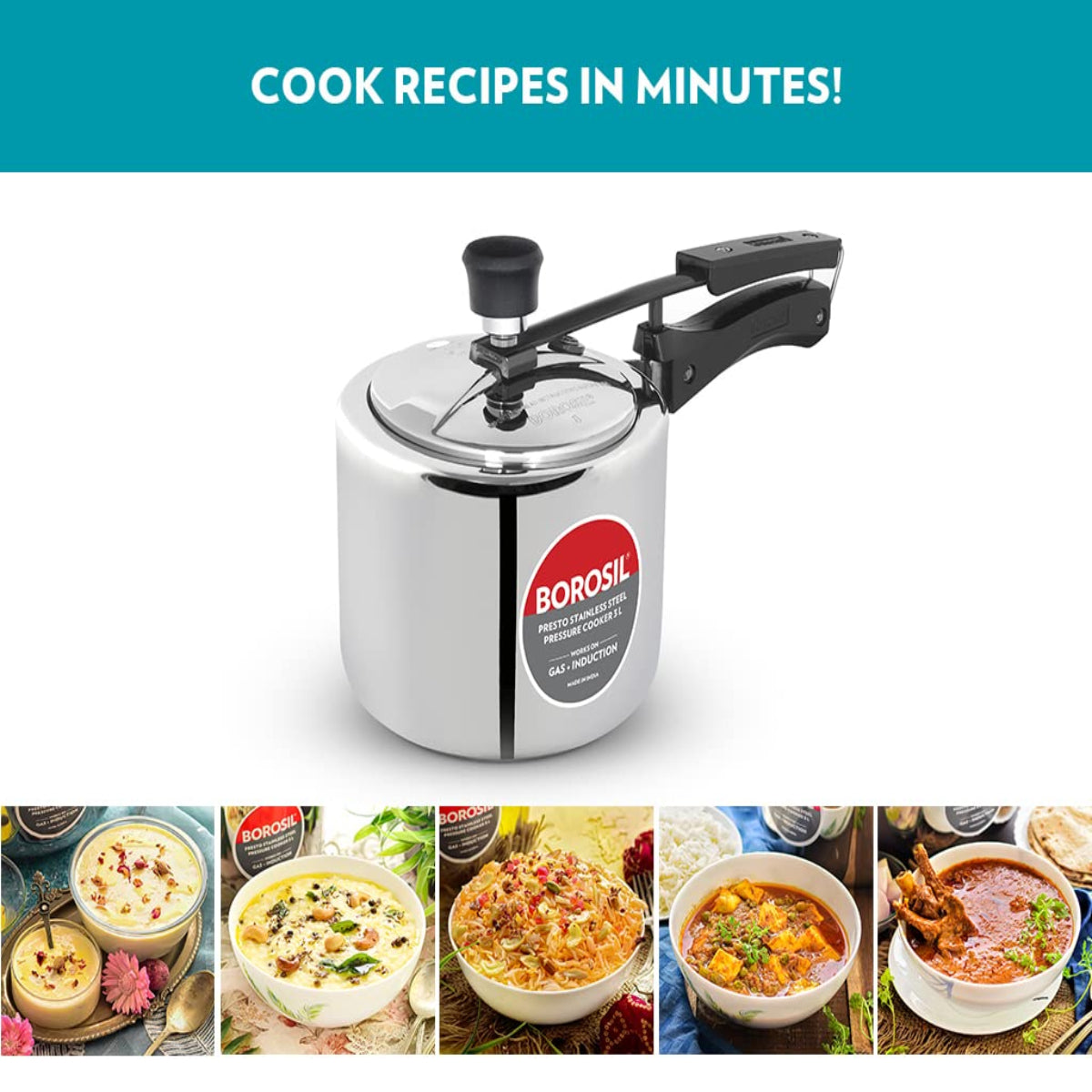 Borosil Presto Stainless Steel Inner Lid 3L Pressure Cooker, Induction - CFPC3LSS01S