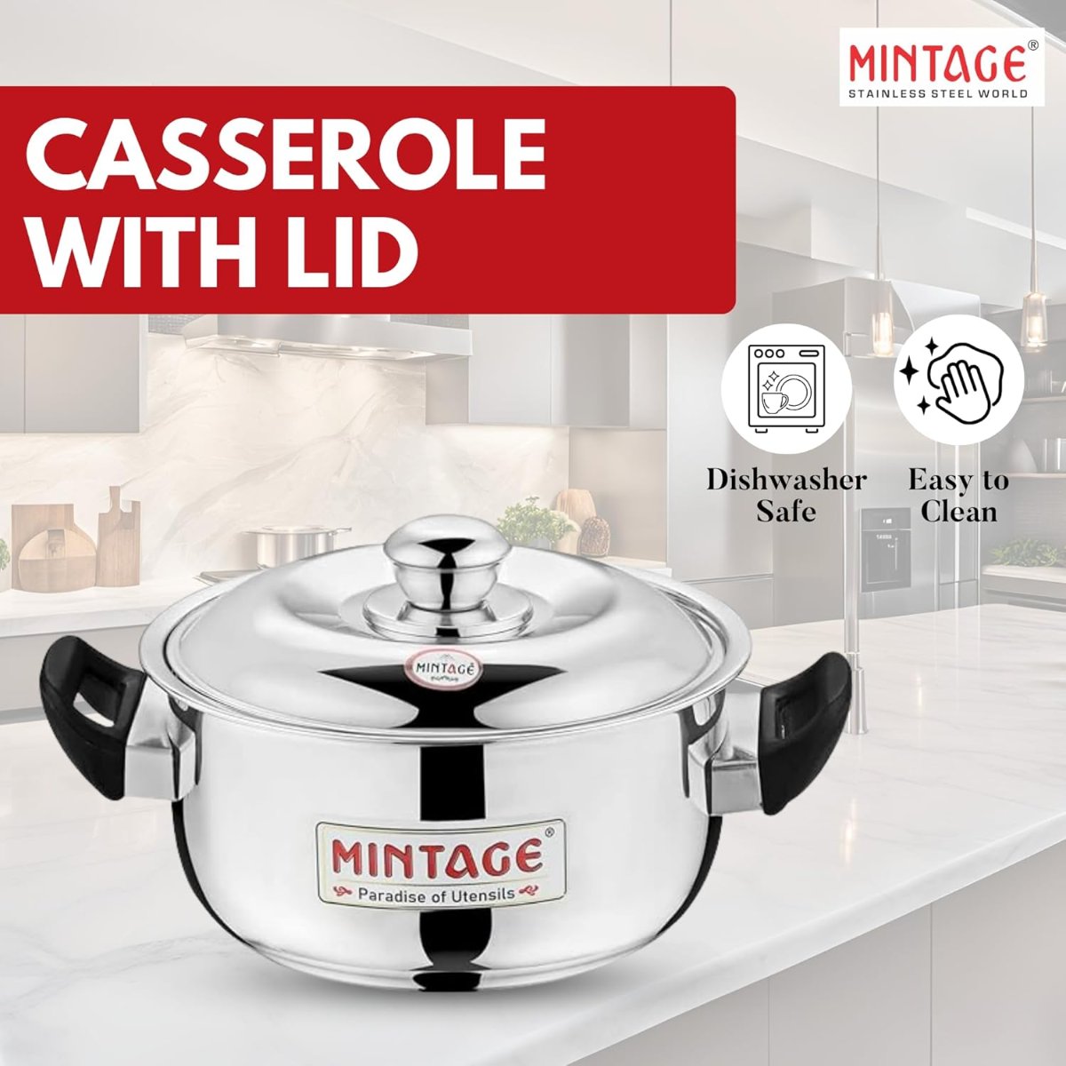 Mintage 3 Pc Gift Set Stainless Steel Casserole Divine With Handle & Lid CDVG-03