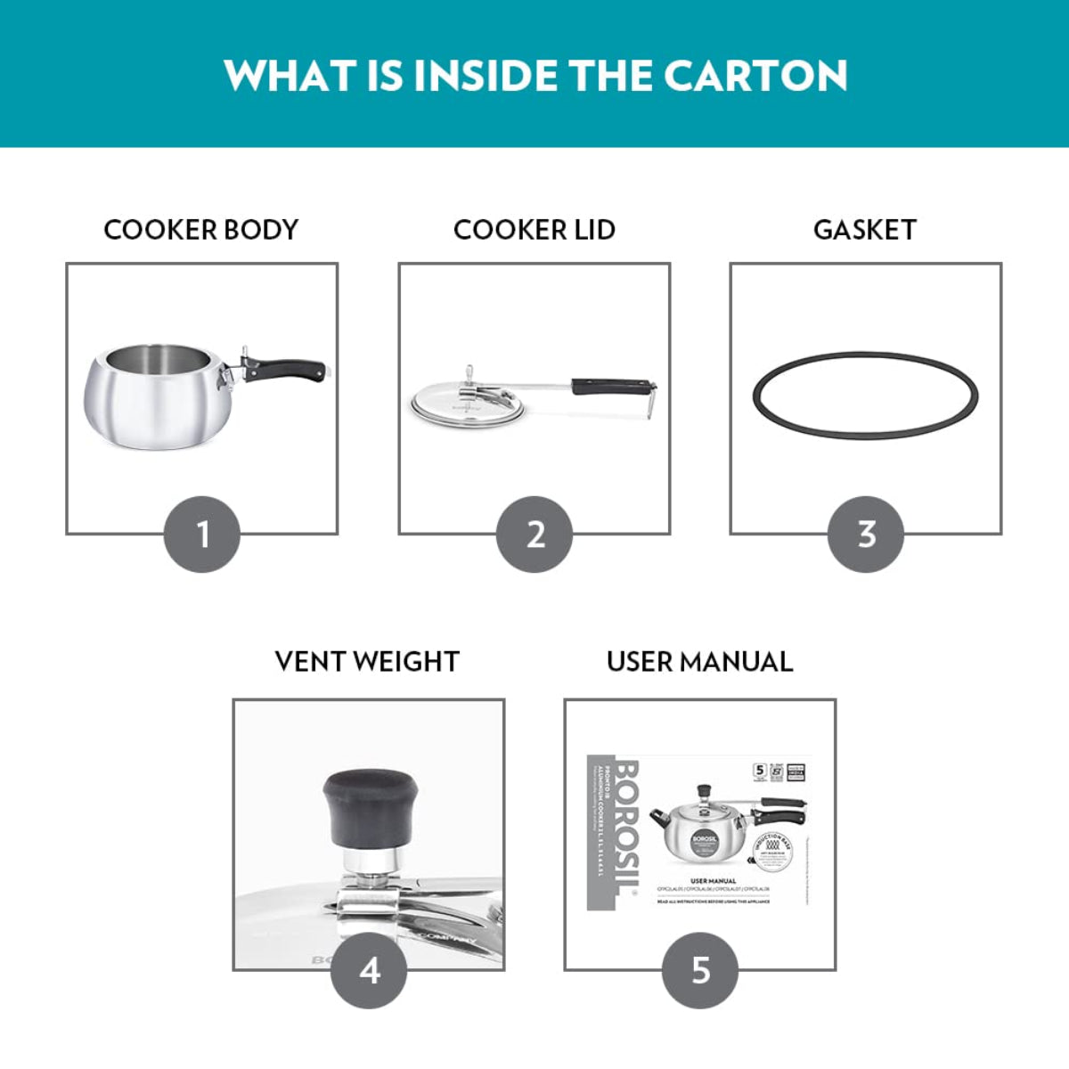 Borosil Pronto Aluminum 6.5 Liter Inner Lid Pressure Cooker, Induction Base - CFPC7LAL08