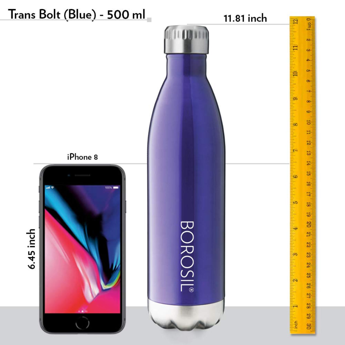 Borosil Hydra Bolt Trans Blue Stainless Steel Water Bottle