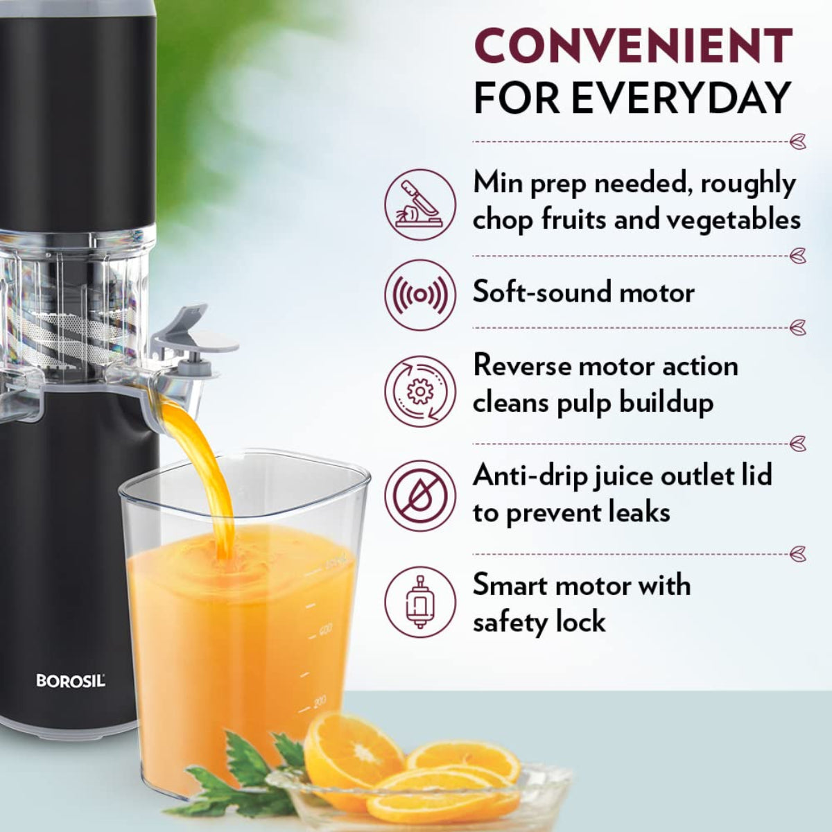 Borosil 130 Watts Easy Juice Cold Press Slow Juicer - BSJU13WB01