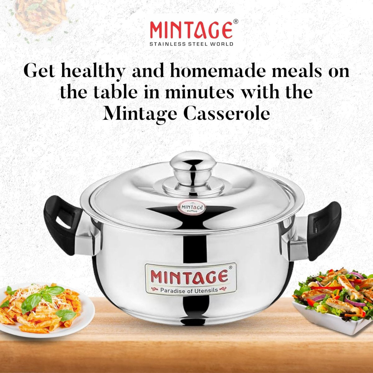 Mintage Stainless Steel Casserole Divine With Handle and Lid - 2700 ml - CDV-27