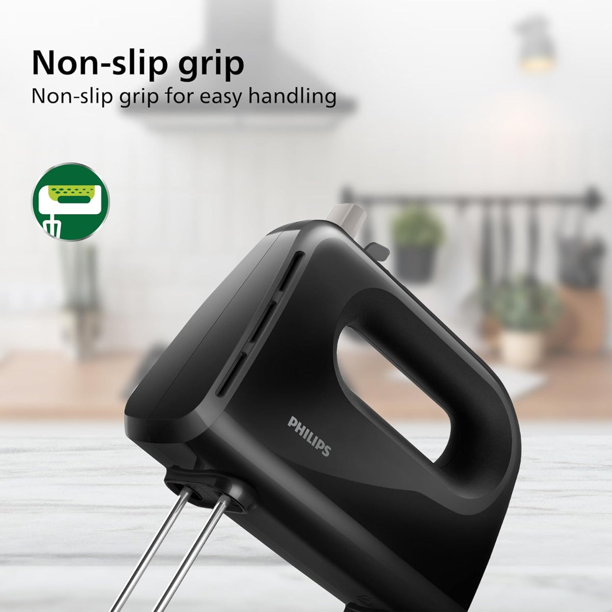 Philips Daily Hand Mixer 300W 5 Speed Control Settings, Black - HR3705/10