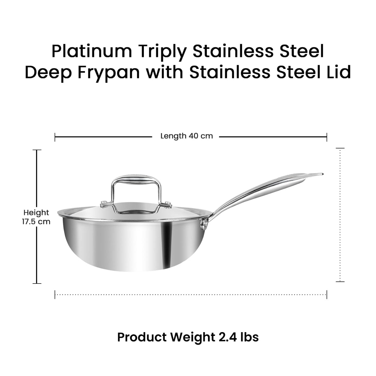 Vinod Platinum Triply Stainless Steel Deep Frypan with Stainless Steel Lid 20 cm | Induction Friendly, Silver - PTDF20