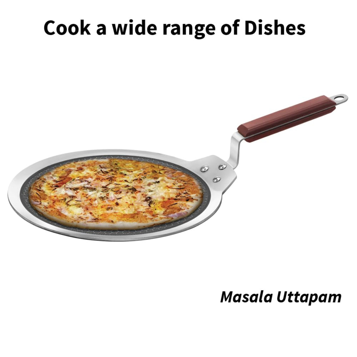 Hawkins 28 cm Dosa Tava, Triply Stainless Steel Shielded Nonstick Tawa with Wood Handle, Induction - NSDT28