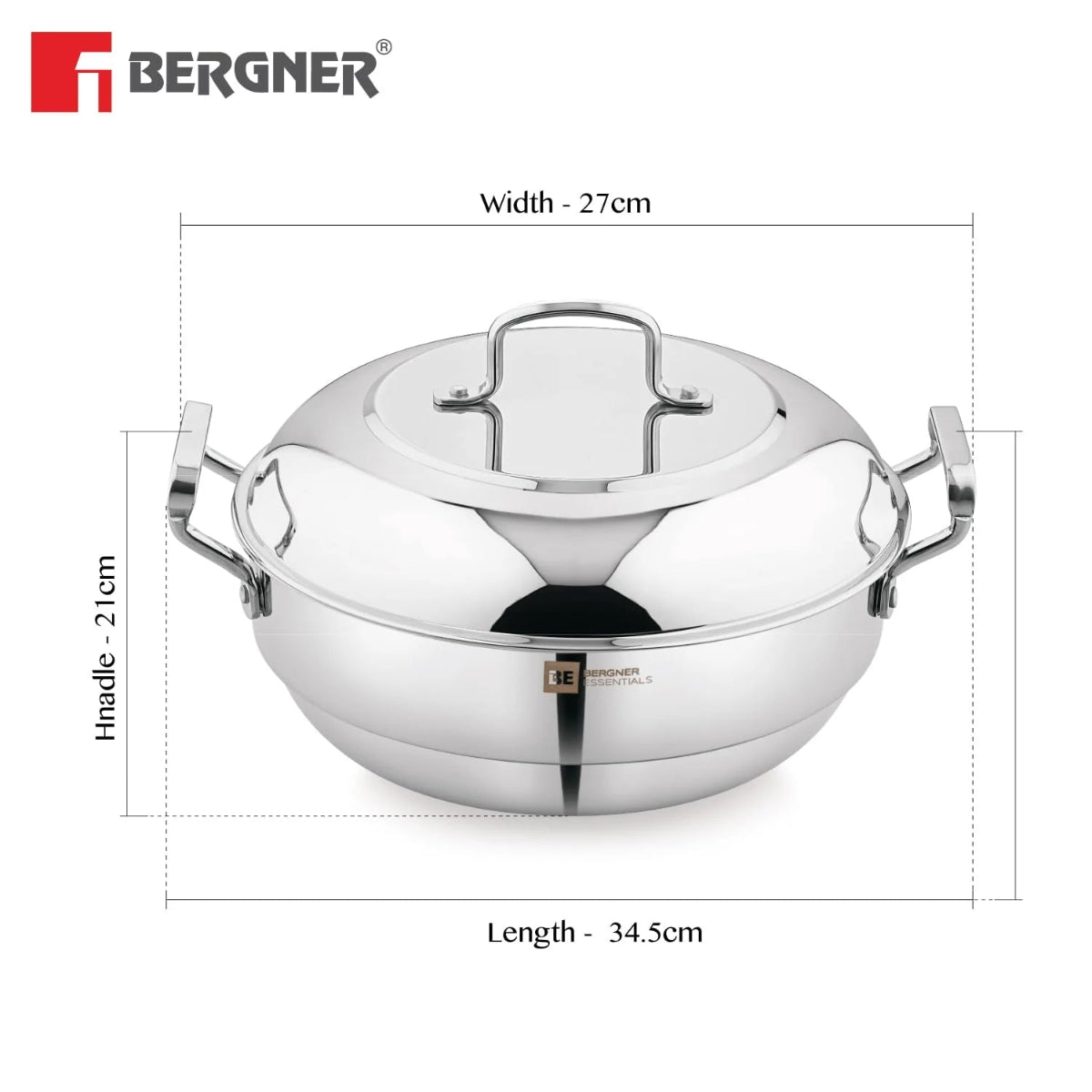 Bergner Essentials Triply Stainless Steel 27cm Multi Kadhai with 6 Plates - Induction Compatible - 6308
