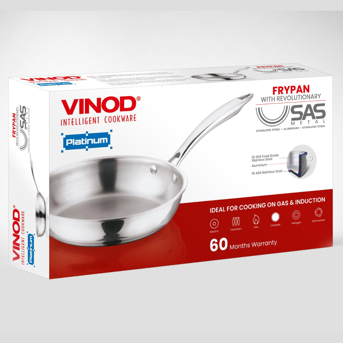 Vinod Platinum Triply Stainless Steel Deep Frypan with Stainless Steel Lid 20 cm | Induction Friendly, Silver - PTDF20