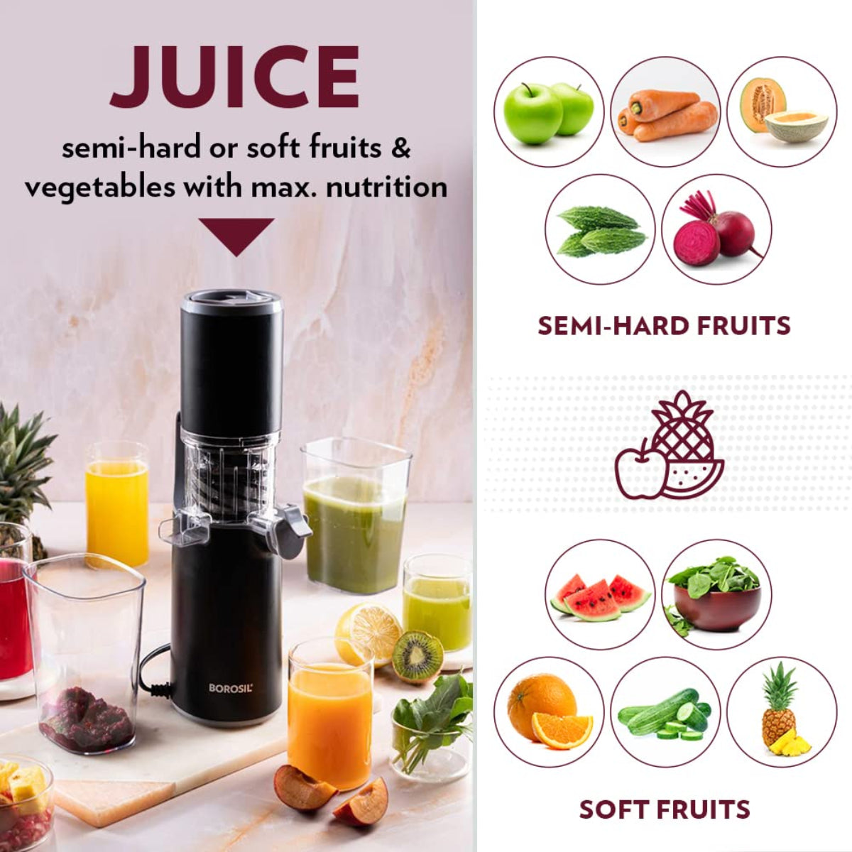 Borosil 130 Watts Easy Juice Cold Press Slow Juicer - BSJU13WB01