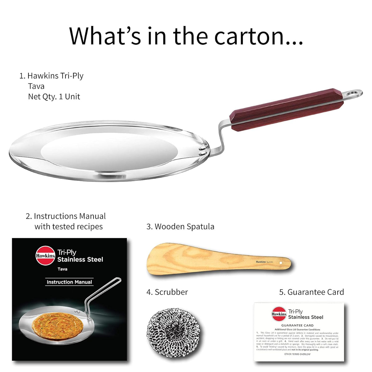 Hawkins 24 cm Triply Stainless Steel Tava with Wooden Handle, Induction Tawa - SSTV24