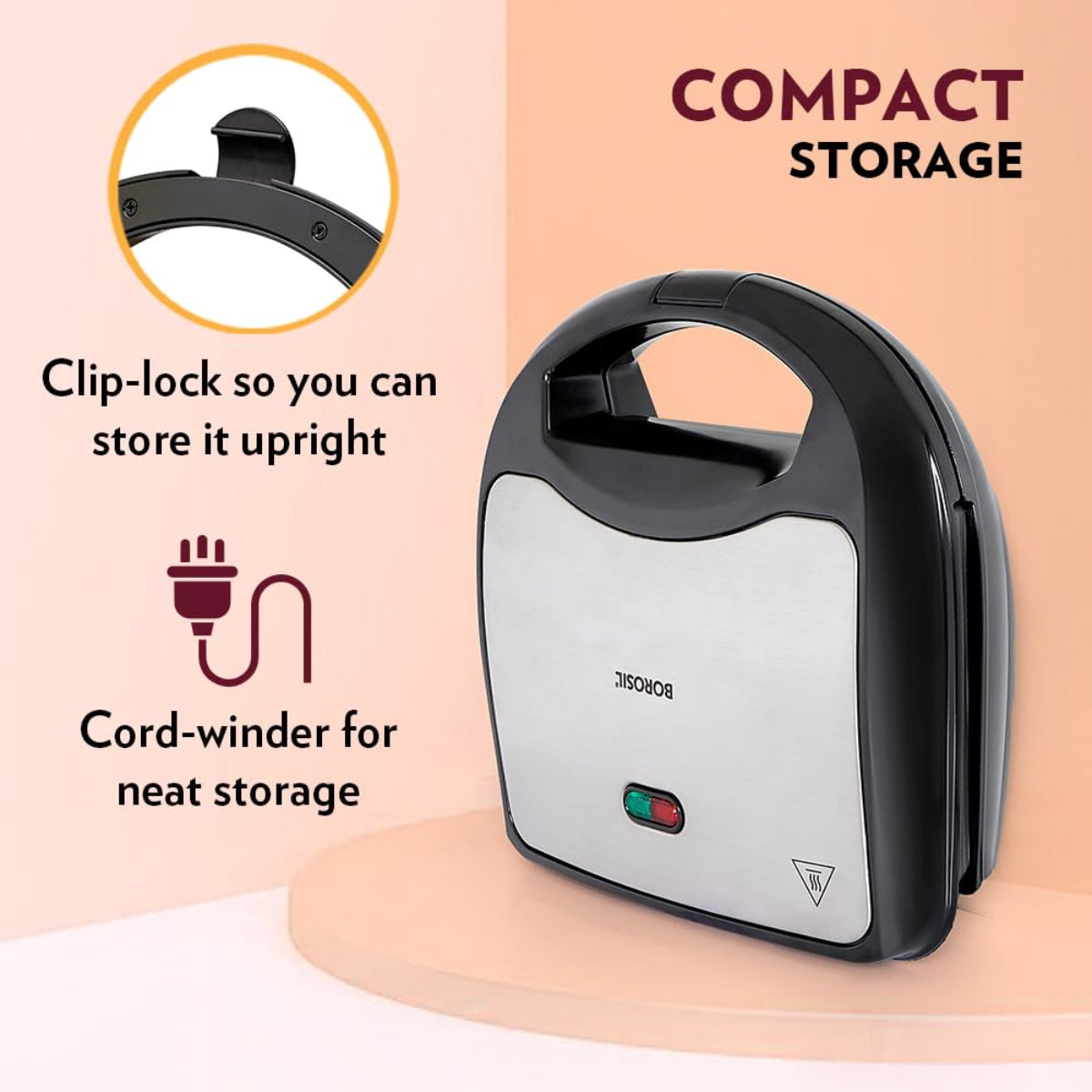 Borosil 700 Watts Neo Sandwich Maker | Opens 90° , 2 Sandwiches - BSM70NDS15