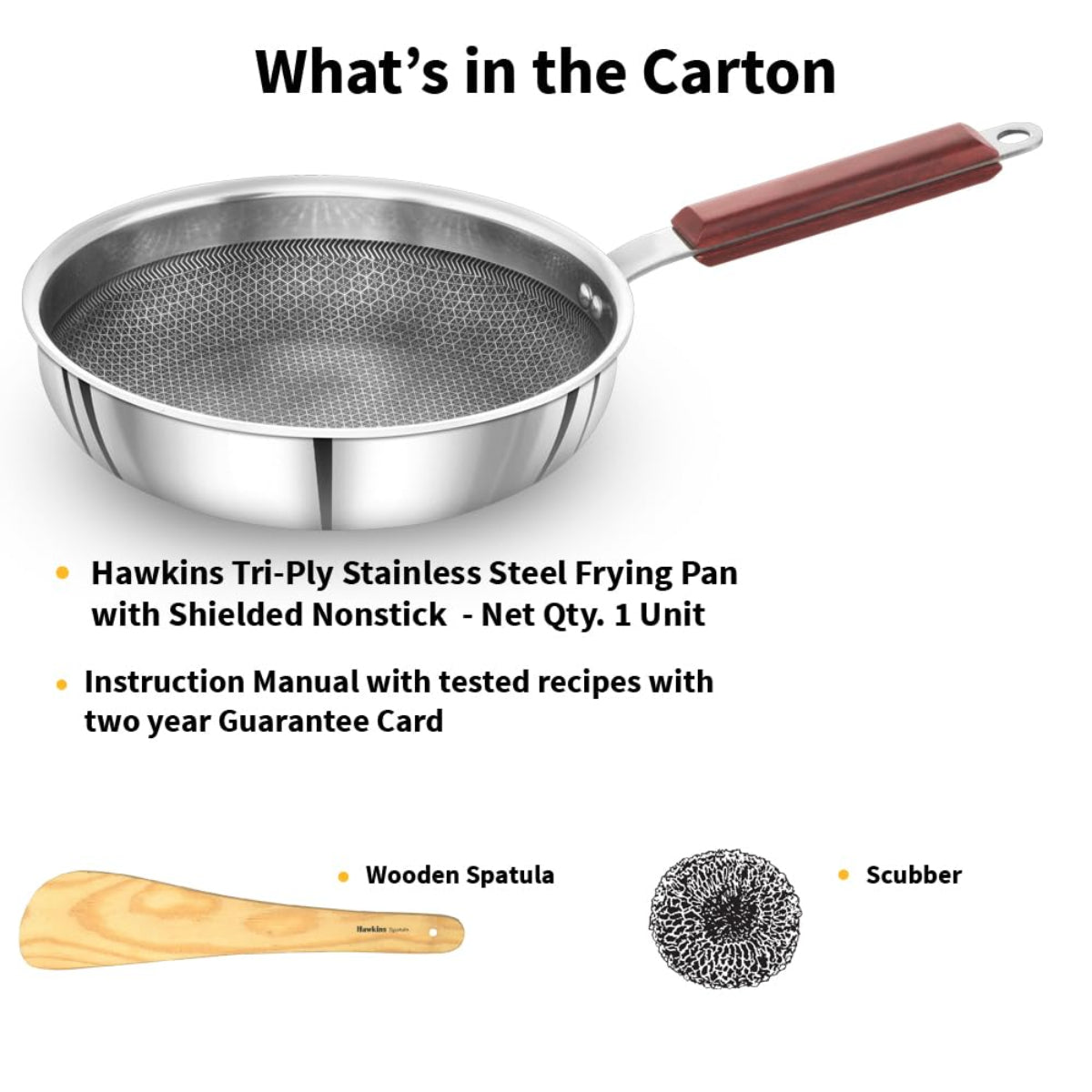 Hawkins 22 cm Triply Stainless Steel Shielded Nonstick Frying Pan with Wood Handle, Induction - NSF22