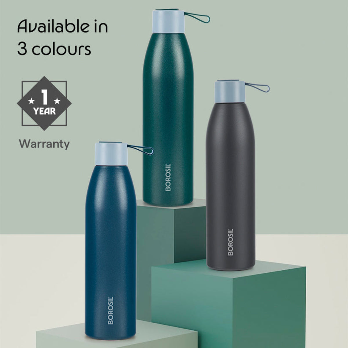 Borosil Duomate Vacuum Insulated Stainless Steel Green Bottle