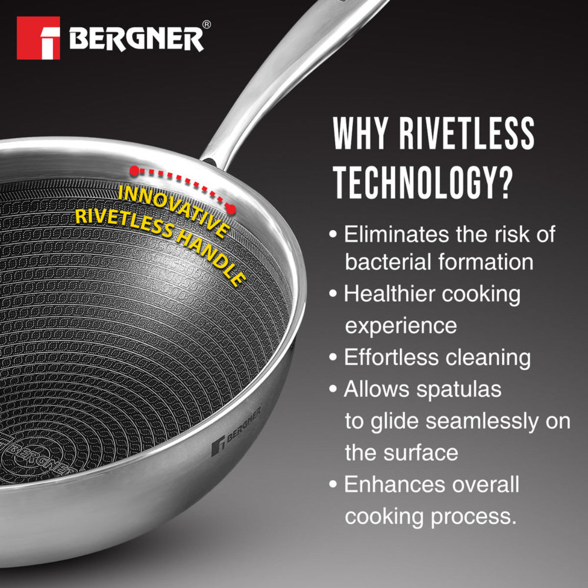 Bergner Hitech Tri-Ply Stainless Steel Non-Stick Wok Lid